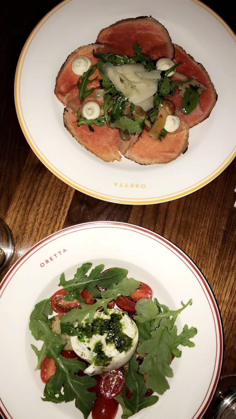 beef carpaccio and burrata
