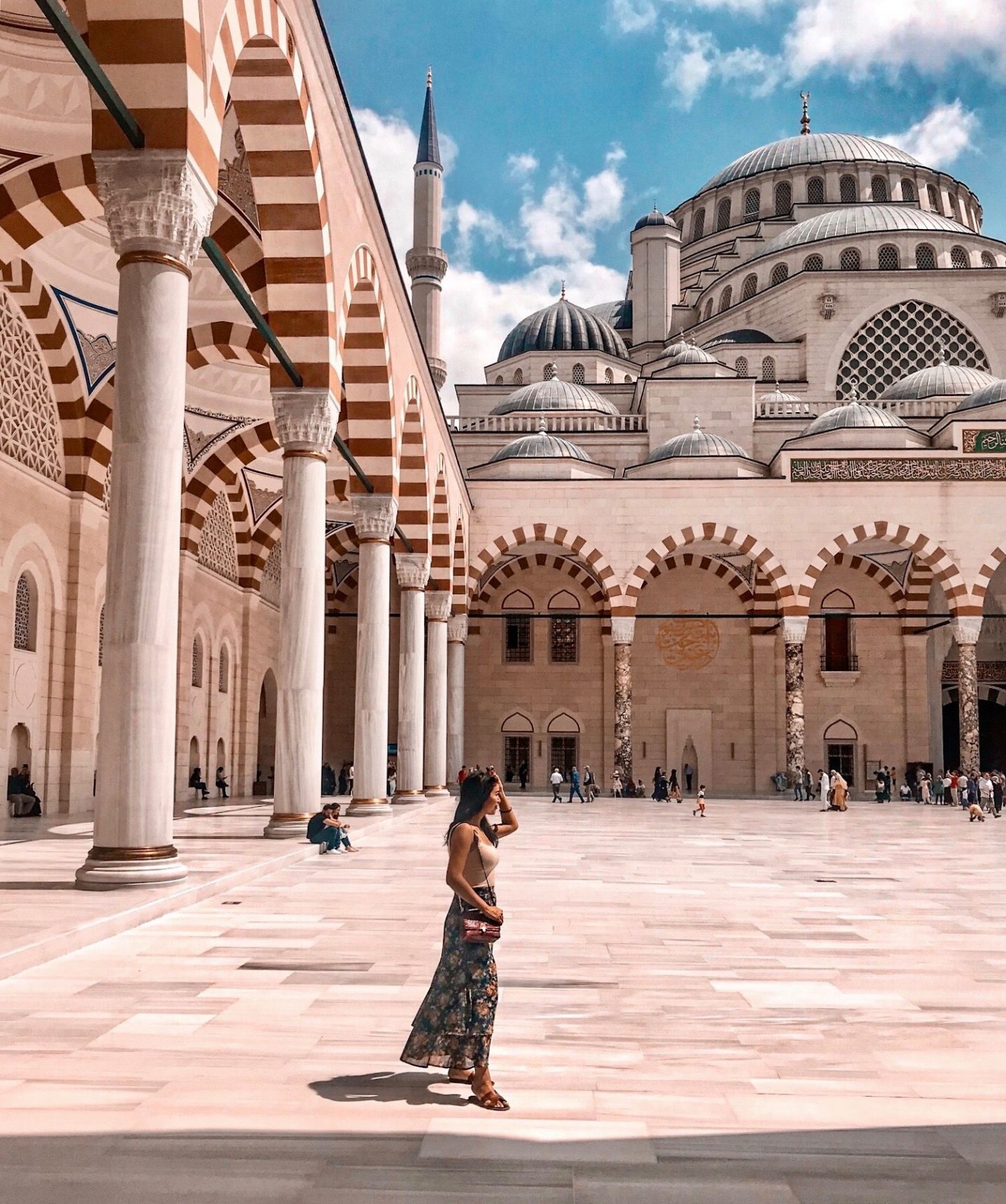 thrifted floral maxi skirt with knit tank plus brown flat sandals